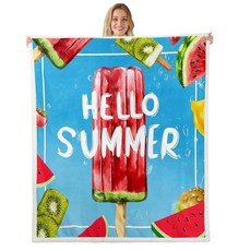 Homewish 여름 시원한 침대 담요 어린이 소녀 만화 수박 셰르파 부드럽고 아늑한 경량 과일 아이스 캔디 플러시 후리스 헬로 선물 의자 사무실 소파용 (담요 127cm x