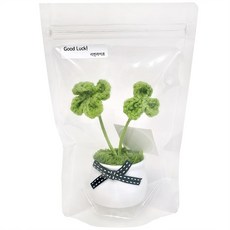 뜨개 네잎클로버 미니화분 인테리어소품, 1개, 그린