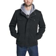 Levi's 남성용 워싱 면 후드 밀리터리 재킷 레귤러 & 빅 & 톨 사이즈 다크 브라운/퀼트 안감 434398