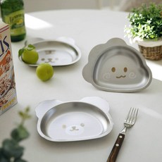 스텐 둥글동글 안전하고 귀여운 아이 식기 동물 간식접시 예쁜 스텐 디저트 브런치 샐러드 과일 캠핑 앞 접시 그릇 어린이 식기, 1개, 공룡