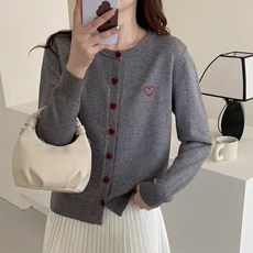 하모리 귀여운 하트버튼 따뜻하고 부드러운 라운드넥 긴팔 니트 가디건
