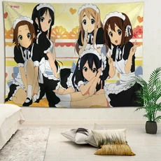 비카마 케이온 메이드 태피스트리 귀여운 소녀 디자인 2D 플랫 카와이 벽 장식 침실 스타일링 사진 배경에, 01 BU-3