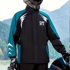 WILDSCRAPE兩件式專業騎行雨衣，防水透氣反光安全，附收納袋, 青峰绿, 3XL