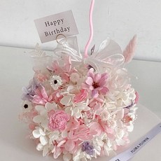 Floraflower 永生繡球花生日蛋糕 (不可食用) 生日禮物 永生花 乾燥花 情人節禮物 母親節禮物 新品熱款, 粉色,不加購