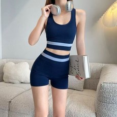 新款運動套裝女收腹瑜伽跑步健身運動帶胸墊無鋼圈顯瘦休閒兩件套