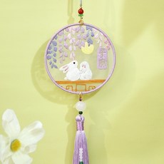 桃園出貨 龍年新款【刺繡系列】卡通雙面刺繡吊飾刺繡手工diy材料包平安符 車掛飾自繡香包香囊雙面繡 交換禮物保佑平安, 花月平安（送平安玉扣+繡繃）, 1個