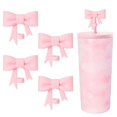 8피스 8mm 귀여운 리본 빨대 커버 캡 토퍼 뚜껑 Stanley 텀블러 컵과 호환 재사용 가능한 귀여운 실리콘 빨대 팁 프로텍터 재사용 가능한 음료 빨대 빨대 액세서리, 핑크 - 4개