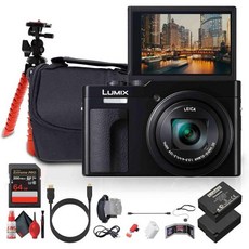 파나소닉 ZS99 포인트 앤 슛 컴팩트 여행 디지털 카메라 블랙 DC-ZS99K 64GB 메모리 카드 DMW-BLG10 배터리 가방 유연한 삼각대 USB-C 케이블 세척 키트, Black, 1개