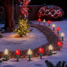 KON 온ictom 19.5FT 레드 및 화이트 C9 크리스마스 통로 조명 10개의 연결 가능한 전구가 있는 야외 LED 스트링 산책로 진입로 정원 휴일 조명용 방수 마당