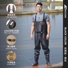 連體防水耐磨捕魚褲帶加厚雨鞋 釣魚涉水裝備, 黑色-經典款,XL