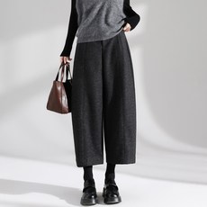 ZAJA 여성 루즈핏 바지 하이웨스트 모직 팬츠 겨울 기모 배기팬츠