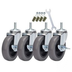 디카살 DICASAL 스템 캐스터 인치 규격 3 8 16x25mm 나사산 고하중 고탄성 TPR 휠 저소음 측면 브레이크 장착 4개입 4인치 2310027, 4 inch 3/8*1", Grey TPR