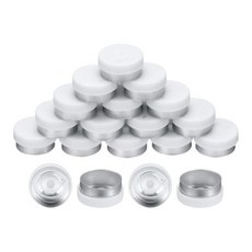 uxcell 20mm 플립 오프 캡 200PCS 버 프리 플립 오프 탑 캡 씰 알루미늄 플라스틱 바이알 플립 오프 씰 유리 바이알 동결 건조 병 흰색금색 캡 커버, White/Matte Silver
