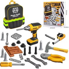 兒童工具箱玩具套裝 過家家電鑽維修理臺 擰螺絲益智多功能, 書包袋工具套裝, 1個