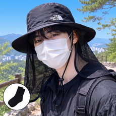 노스페이스 TNF 라이트 SS 쉴드 햇 BH 피스쿠 여름 메쉬 모자 + 베이직 크루 삭스, 블랙 블랙