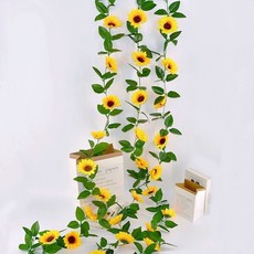 仿真花藤條擺件向日葵植物藤蔓客廳吊頂裝飾空調管道纏繞假花爬藤仿真花永生花人造花乾燥花永不凋零拍照道具假花裝飾居家裝飾, 1條裝共10朵花2.3米, 1個