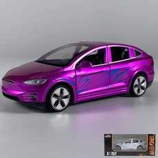 1:32 모델 X 순수 전기 SUV 합금 다이캐스트 자동차 홈 데스크톱 디스플레이 사운드 및 발렌타인 데이 장식, 01 Purple Box