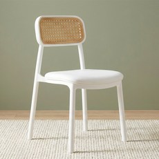 라인모드 라탄스타일 등받이 편한 쿠션 식탁의자, 화이트, 1개