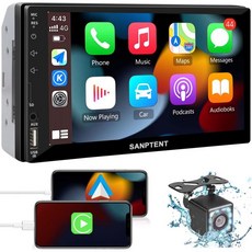더블 딘 카 스테레오 7인치 터치스크린 라디오 오디오 수신기 유선 Apple CarPlay 및 Android Auto와 호환 미러 링크 지원 블루투스 핸즈프리 백업 카메라 FM