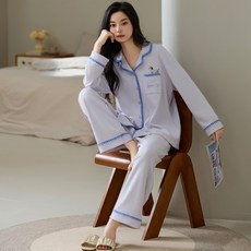 抗菌爽棉加大碼睡衣女春秋長袖純棉開衫柔軟親膚秋冬家居服套裝