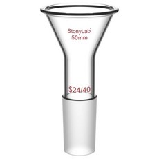 화학 실험실에서만 사용할 수 있는 75mm 상단 외부 치수와 2440 내부 조인트가 있는 스토니랩 유리 쇼트 스템 파우더 깔때기, OD 50mm