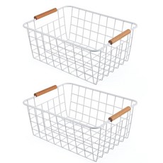 와이어 바스켓 4피스 보관 바구니 나무 손잡이 정리 식료품 저장실 및 금속 식품 주방 캐비닛용 (블랙 4개), 화이트 2개