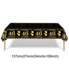40세 생일 장식 블랙 골드 파티 용품 종이 접시 냅킨 남녀 기념, 01 as picture, 09 tablecloth