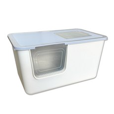 一體式側開貓砂盆 奶油白 加高側圍防撥砂 貓砂盆 貓廁所, 奶白(含上蓋), 1個