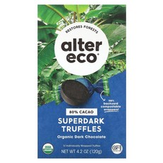 Alter Eco 유기농 다크 초콜릿 트러플 슈퍼다크 카카오 80% 트러플 10개 120g(4.2온스), 1, 120g