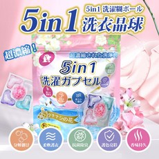 5in1 洗衣品球 超濃縮 分解髒汙 柔軟護衣 抗菌除臭 護色亮彩 香味持久, 1袋, 1套