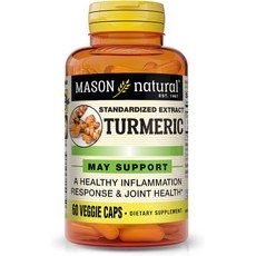 MASON NATURAL 메이슨 내추럴 강황 - 건강한 염증 반응 개선된 관절 및 근육 건강 허브 보충제 60 채식 캡슐, 1개