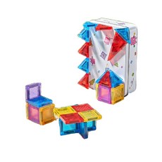 迷你磁力片56PC鐵盒裝，兒童益智玩具，激發創造力，培養空間概念，安全無毒材質，方便收納攜帶, 圖片色, 1個