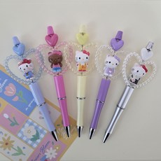 볼펜꾸미기 세트 귀여운 캐릭터 고양이 볼펜 DIY 볼꾸 비즈꾸미기세트 학생선물 핫템, 1팩, 9