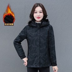 O 春秋季女款衝鋒衣：戶外登山防風保暖外套，內刷毛寬鬆休閒運動連帽夾克
