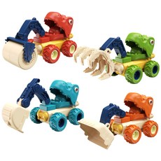 토이즈데이 푸쉬앤고 다이노 중장비차 공룡 자동차 덤프 트럭 장난감, 1세트, 티라노 4종 중장비