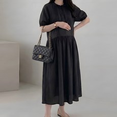 [당일출고] 수엠W 임산부 핸리넥 핀턱 바스락 반팔 롱 원피스 하객룩 데이트룩 R01 슈가원피스