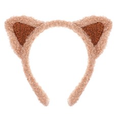 COMNICO 고양이 귀 머리띠 플러시 부드러운 귀여운 세안 헤어밴드 퍼지 키튼 메이크업 헤어 마스크 스킨케어 스파 요가 할로윈 파티 코스프레용 브라운, Brown