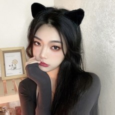 可愛少女 日韓簡約 毛絨貓耳朵髮箍 軟軟Q彈, 1個, 黑色
