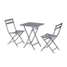 HK.sell 멜로망스 접이식 의자 야외 철제 테이블 세트, 사각 테이블의자세트, 무광 그레이