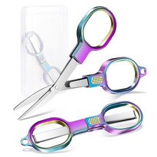 지콜루 접이식 여행용 가위 안전 소형 TSA 준수 및 휴대용 케이스 포켓 스테인리스 스틸 커터 가정 실외 사무실용 미니 공예용, Rainbow, 2 2 Pack (Folded 4" / Expanded