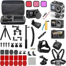 DJI 오스모 액션 6와 호환되는 60-in-1 액세서리 키트 70m 방수 하우징 케이스 강화 유리 스크린 프로텍터 플로티 밥버 그립 대형 휴대용 장착 상자/헤드/핸들바, Action 6