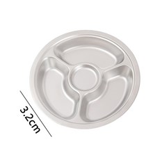 304不鏽鋼分格餐盤 圓形飯盤 幼兒園兒童餐具, 銀色圓形四格25.5*3.2cm 06404226, 1個, 銀色