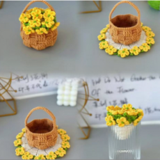 꽃다발코스터 꽃다발컵받침 만들기 DIY, 유채꽃+바구니, 1개