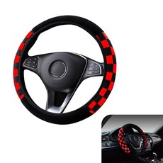[ 916578 ] 건로일 내부 링 없는 자동차 탄성 스티어링 휠 커버 1개 체크 무늬 플러시 핸들 프로텍터 맞춤형 장식 액세서리 대부분의 자동차에 범용 (블랙 & 레드), 블랙 및 레드
