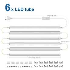 1 6PCS 220V EU 튜브 아래 플러그 램프 전원 캐비닛 조명 T5 50CM LED, Natural White, 6PCS Lamp