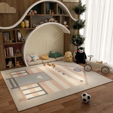 어린이방 거실 침실 미끄럼방지 캐릭터 바닥매트 독서 게임 놀이, 1개, 귀여운 집 줄무늬