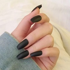 엘씨 원컬러 단색 무광 붙이는 인조손톱 네일팁 코핀 24pcs, 1개, 코핀에그타입 블랙 무광