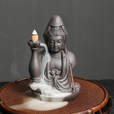 紫砂倒流香檀香香薰爐 創意觀音煙倒流香爐家居擺件工藝禮品, 淨瓶蓮花觀音