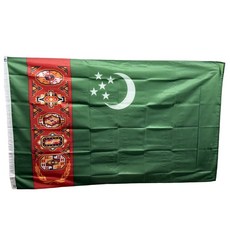 투르크메니스탄 국기 Turkmenistan flag 90x150cm 폴리에스터 90g 금속 고리 이중 스티치 마감, 1개, GREEN+WHITE+RED+YELLOW