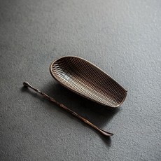黑檀木茶則組：高檔茶則兩件套，家用實木茶撥茶勺取茶匙，醒茶荷茶具配件, 簸箕茶則-紅（含茶拔）, 1個